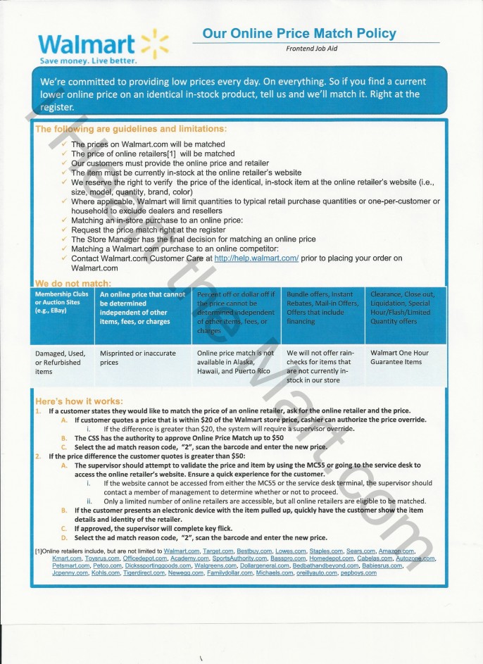 Walmart Online Price Match Policy 2014
