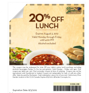 Olive Garden 20 Off Lunch