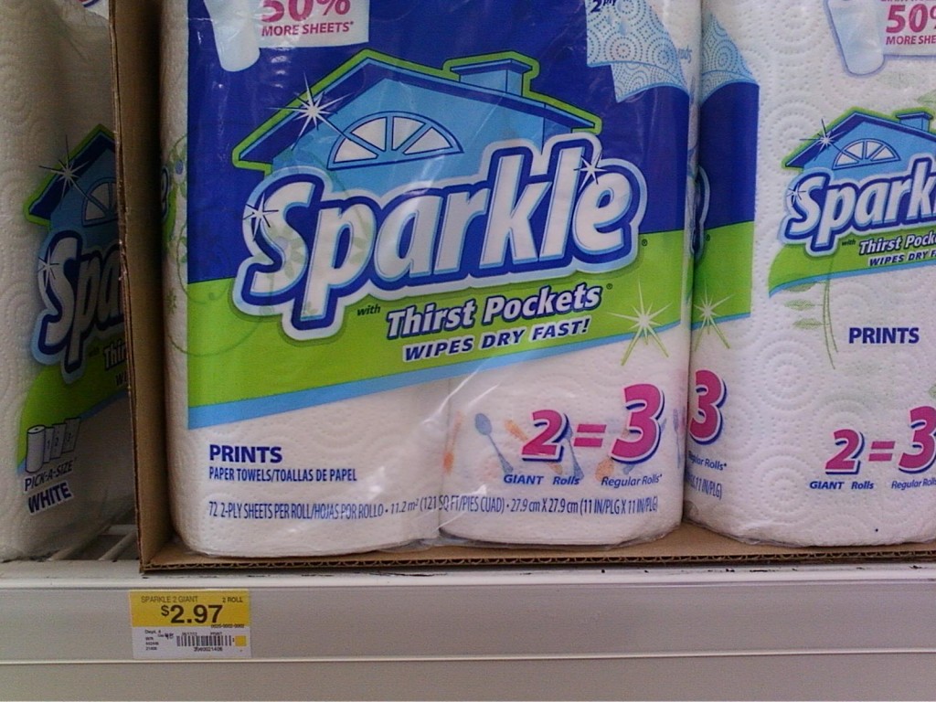 Sparkle paper Towels 2 = 3 rolls Walmart