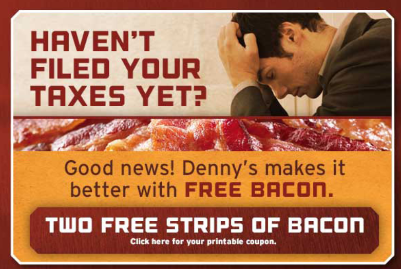 dennys free bacon
