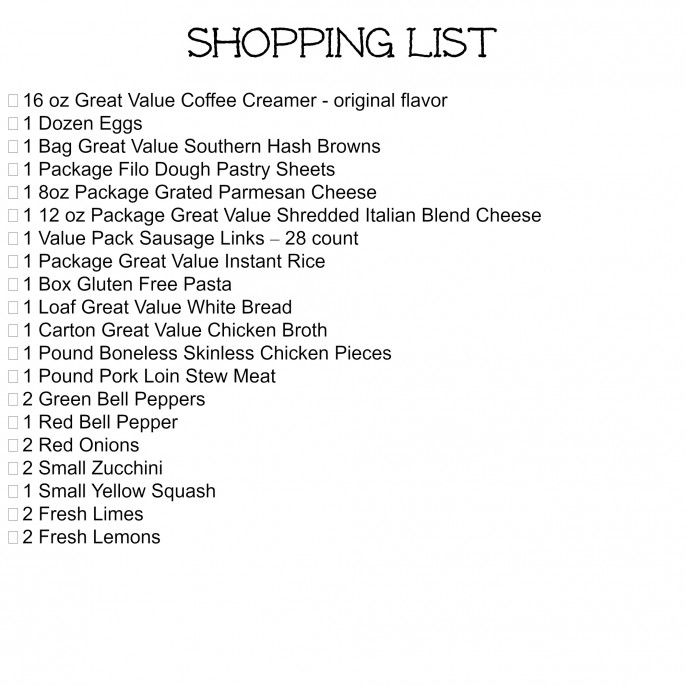 4 Meals for Less than $40 - Shopping list