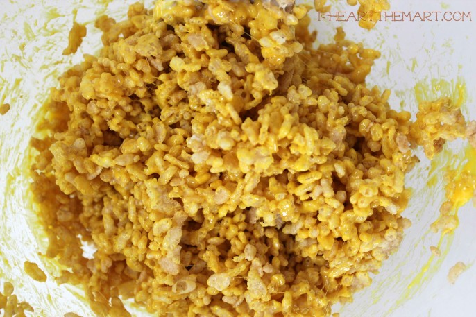 candy corn cereal treats in process