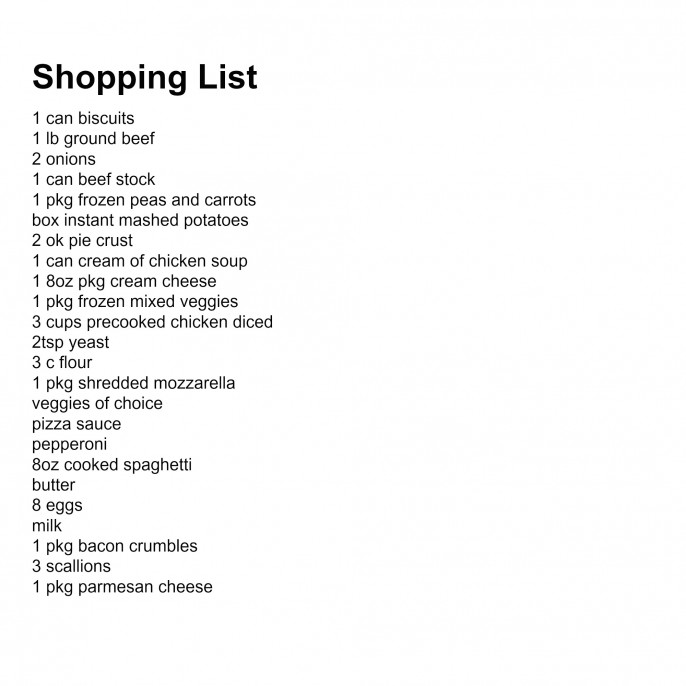 Shopping List 4 Savory Pies