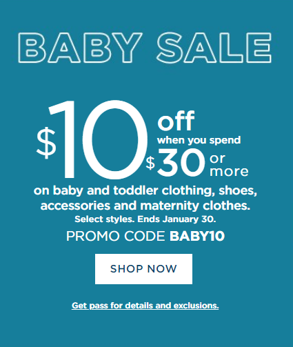 Kohl's Baby Sale! $10 Off $30 Promo Code